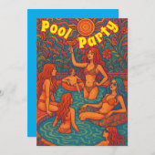 Retro Psychedelic Pool Party Einladung (Vorne/Hinten)