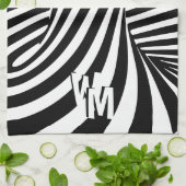 Retro Psychedelic Schwarz-weiß Pattern Initials Geschirrtuch (Gefaltet)