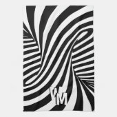 Retro Psychedelic Schwarz-weiß Pattern Initials Geschirrtuch (Vertikal)