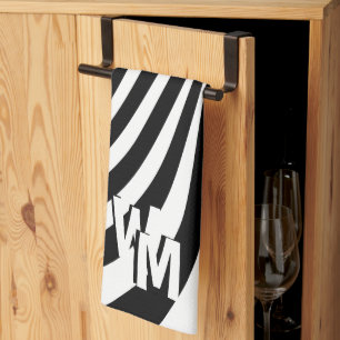 Retro Psychedelic Schwarz-weiß Pattern Initials Geschirrtuch