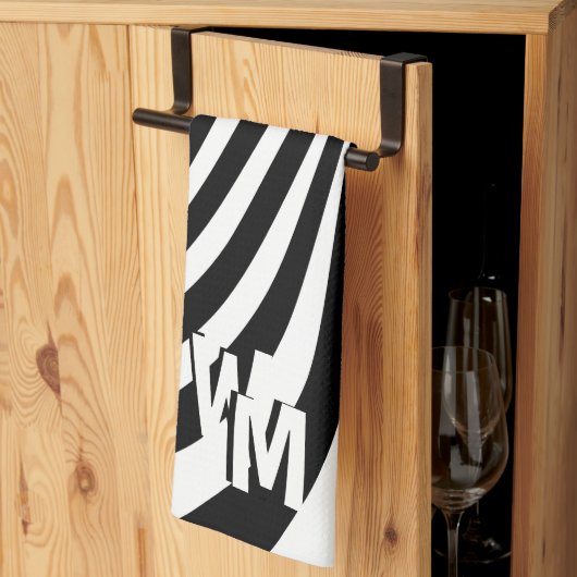 Retro Psychedelic Schwarz-weiß Pattern Initials Geschirrtuch (Drittel gefaltet)