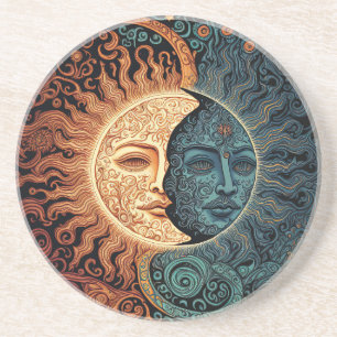 Retro Psychedelic Sun and Moon Faces Getränkeuntersetzer