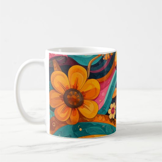 Retro Psychedelic Swirls Mushrooms Vintage Coffee Kaffeetasse (Links)