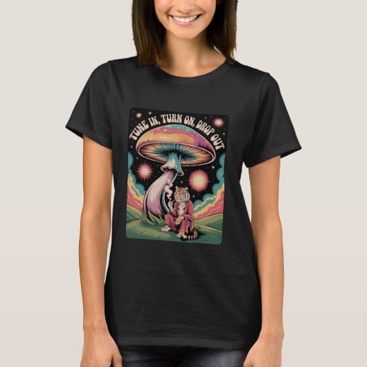 Retro Psychedelic Tiger Mushroom Cosmic Vibes T-Shirt (Vorderseite)