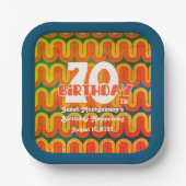 Retro Psychedelic Wave 70. Geburtstag Pappteller (Vorderseite)