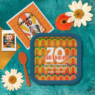 Retro Psychedelic Wave 70. Geburtstag Pappteller