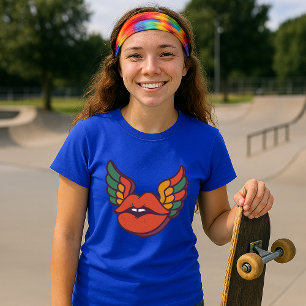 Retro Psychedelische Lippen mit Flügeln T-Shirt