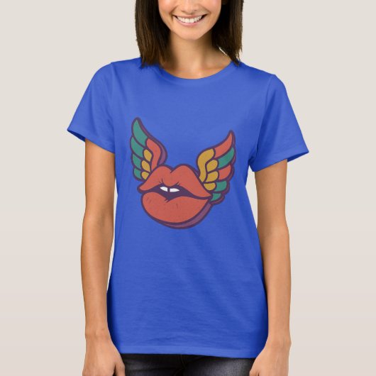 Retro Psychedelische Lippen mit Flügeln T-Shirt (Vorderseite)