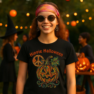 Retro-Psychedelischer-Hippie-Halloween-Kürbis T-Shirt