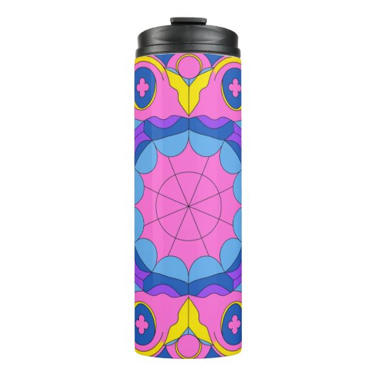 Retro-psychedelisches geometrisches Mandala-Muster Thermosbecher (Vorderseite)