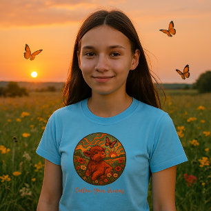 Retro-psychedelisches niedliches Highland-Kalb Ins T-Shirt
