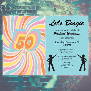 Retro Psycho Boogie Colorful Men's 50. Geburtstag Einladung