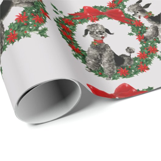 Retro Pudel im Kranz-Weihnachten Geschenkpapier (Rolleneckpunkt)