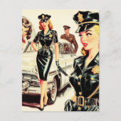 Retro Pulp Polizist Girl Postkarte (Vorderseite)