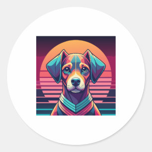 Retro Pulse Pup 80er Sonnenuntergangs-Vibes Runder Aufkleber