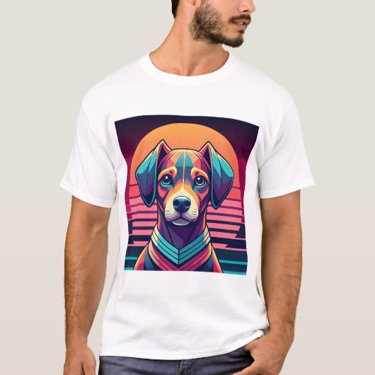 Retro Pulse Pup 80s Sunset Vibes T-Shirt (Vorderseite)