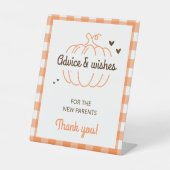 Retro Pumpkin Baby Shower Ratschläge und Wünsche m Sockelschild (Vorderseite)