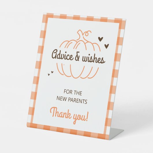 Retro Pumpkin Baby Shower Ratschläge und Wünsche m Sockelschild (Vorderseite)