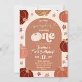 Retro Pumpkin Floral 1. Geburtstag Einladung (Vorderseite)