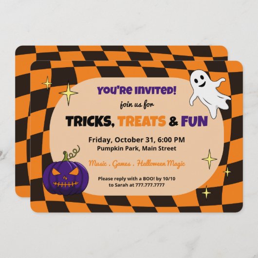 Retro Pumpkin Halloween Kids Party Einladung (Vorne/Hinten)