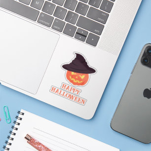 Retro Pumpkin "Happy Halloween Sticker - Vintag