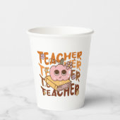 Retro Pumpkin Lehrer Halloween Fall Pappbecher (Rückseite)