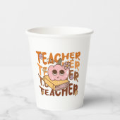 Retro Pumpkin Lehrer Halloween Fall Pappbecher (Vorderseite)