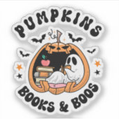 Retro Pumpkins Books & Boos Ghost Halloween Aufkleber (Vorderseite)