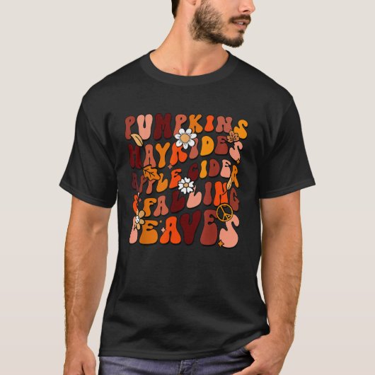 Retro Pumpkins Hayrides Apple Cider Falling Blätte T-Shirt (Vorderseite)