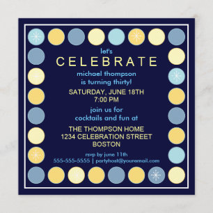 Retro Punkte u. Stern-Geburtstags-Party Einladung