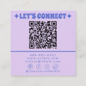 Retro Purple Blue QR Code Groovy Floral Trendy Fun Quadratische Visitenkarte (Rückseite)