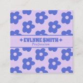 Retro Purple Blue QR Code Groovy Floral Trendy Fun Quadratische Visitenkarte (Vorderseite)