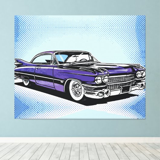 Retro Purple Classic Car Side Pop Art Leinwanddruck (Insitu (Holzboden))
