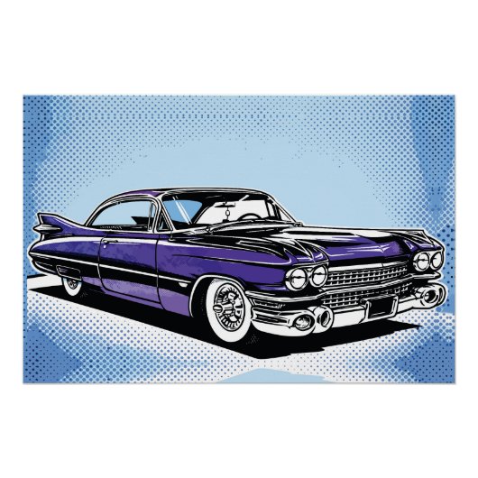 Retro Purple Classic Car Side Pop Art Poster (Vorderseite)