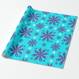 Retro Purple Flowers on Blue Background Geschenkpapier