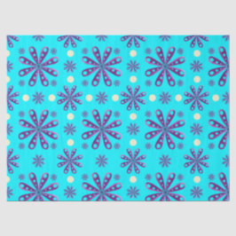 Retro Purple Flowers on Blue Background Seidenpapier