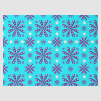Retro Purple Flowers on Blue Background Seidenpapier