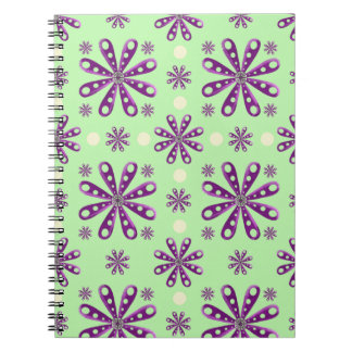 Retro Purple flowers on Green Background Notizblock