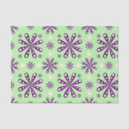 Retro Purple Flowers on Green Background Seidenpapier