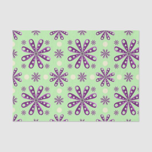Retro Purple Flowers on Green Background Seidenpapier (Vorderseite)