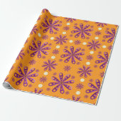 Retro Purple Flowers on Orange Background Geschenkpapier (Ungerollt)