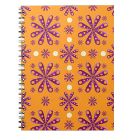 Retro Purple Flowers on Orange Background Notizblock
