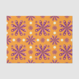 Retro Purple Flowers on Orange Background Seidenpapier