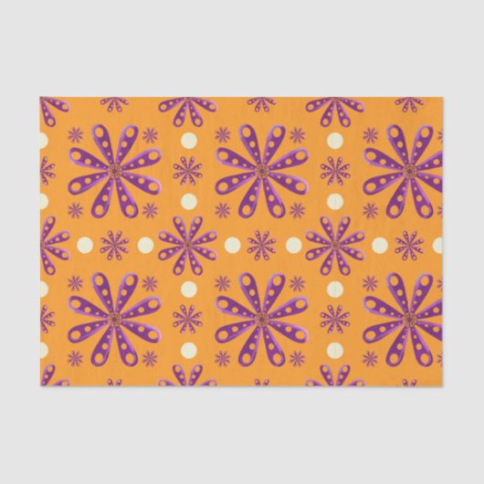 Retro Purple Flowers on Orange Background Seidenpapier (Vorderseite)
