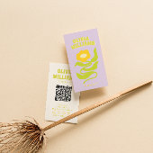 Retro Purple Green QR Code Groovy Trendy Floral Visitenkarte