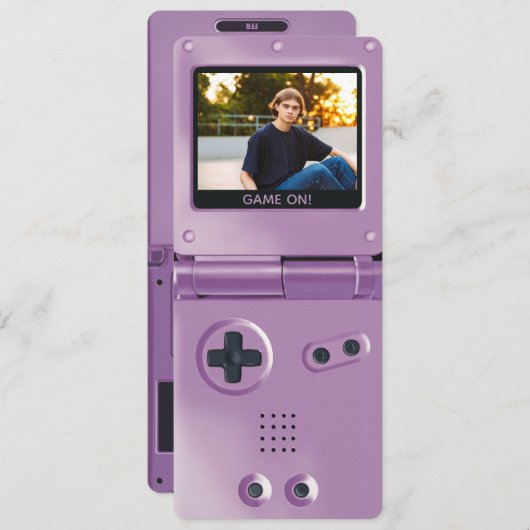 Retro Purple Handheld Gaming II Birthday Einladung (Vorne/Hinten)