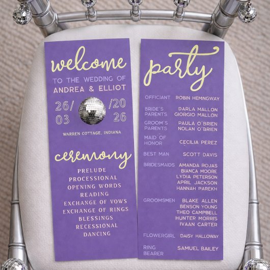 Retro Purple Spring Disco Wedding Ceremony Program Programm