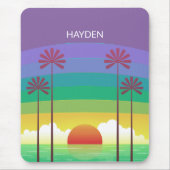 Retro Purple Sunset Palm Trees Art Personalised Mousepad (Vorne)