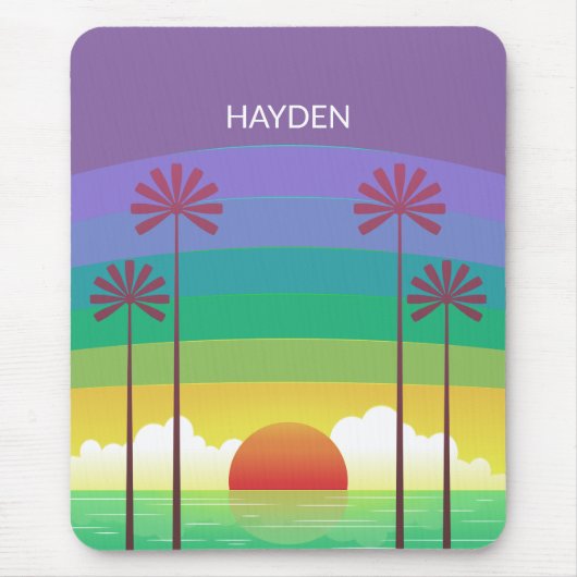 Retro Purple Sunset Palm Trees Art Personalised Mousepad (Vorne)