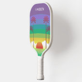 Retro Purple Sunset Palm Trees Art Personalised Pickleball Schläger (Links)